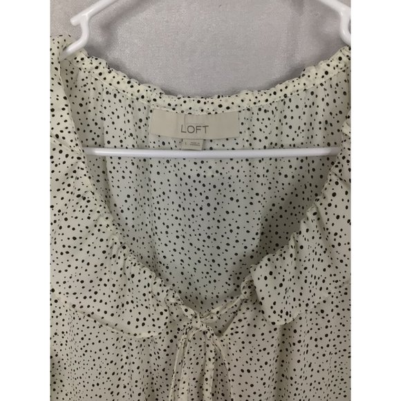 Women's Sleeveless Blouse By Loft Size Large White W/Black Dot Pattern - Picture 1 of 9